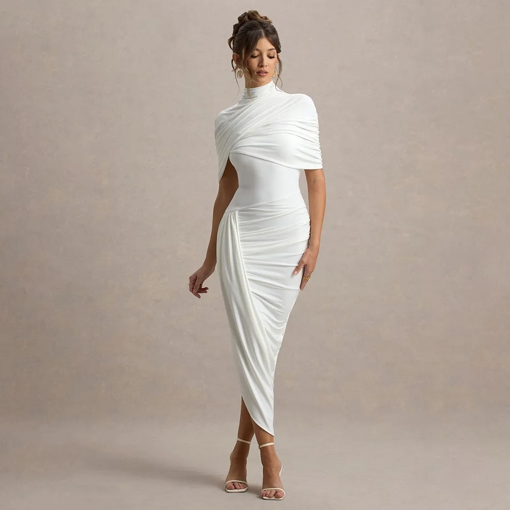 Robe plissée dos nu printemps été robe femme à la mode couleur unie Sexy mince irrégulière longue robe Ropa Mujer robes