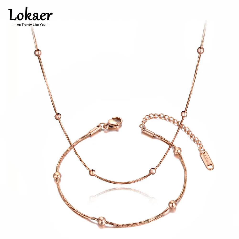 Lokaer Bohemia Style Titanium Stainless Steel Beads Chain Charm Bracelet Necklace For Women Girls Trendy Beach Jewelry SE054