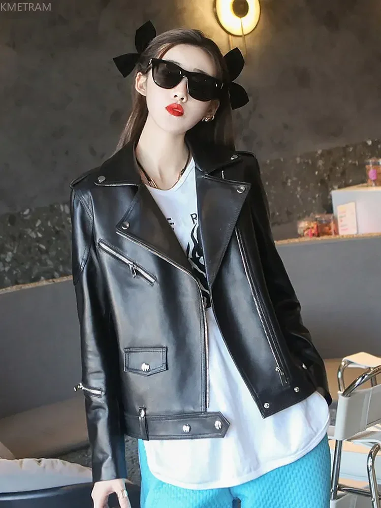 Real Leather Jacket Women Genuine Sheepskin Leather Jackets for Women 2024 Spring Autumn Slim Leather Coat Black Streetwear SGG