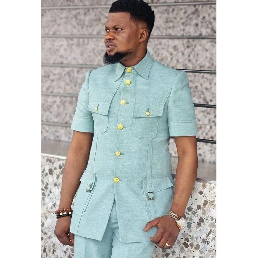 

Stylish Light Green Men Suits High Quality Single Breasted 2 Pieces Jacket Pants Collar Banquet Celebrity Male Clothing Luxury