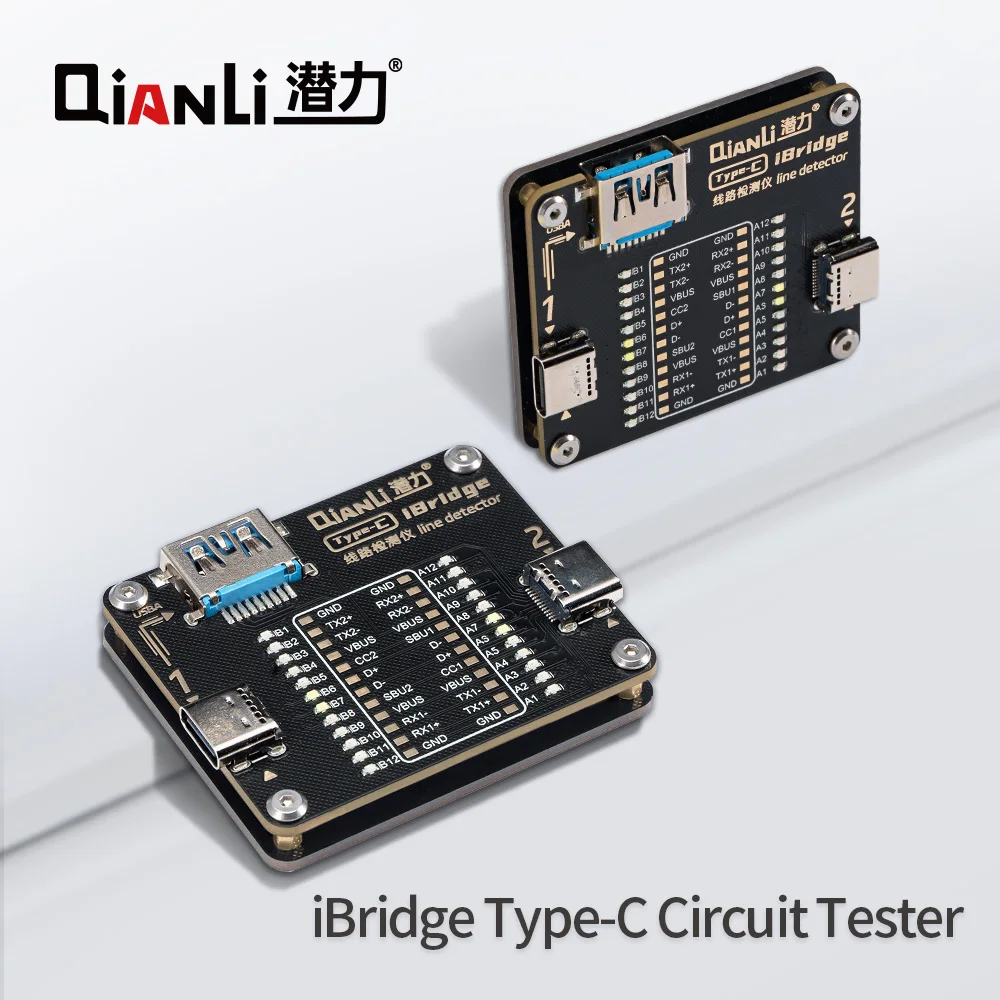 

QIANLI IBridge Type-C Cable Tester CR2032 Battery Powered 24 Pin Fast Charging Wire Continuity Checker for Phone Repair Tools