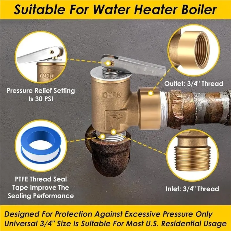 A25F-Boiler Pressure Relief Valve In Brass With 3/4