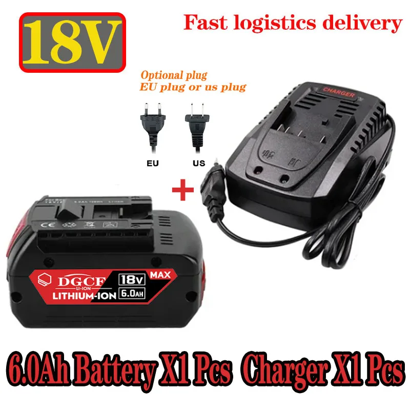 

18V Battery 6.0Ah for Bosch Electric Drill 18V Rechargeable Li-ion Battery BAT609, BAT609G, BAT618, BAT618G, BAT614 + 1Charger