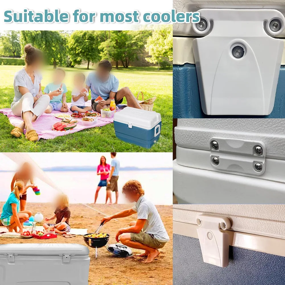 White Plastic Cooler Hinge Latch Set For Igloo 50-165 Quart Ice Chest Repair Kit With 4 Hinges 2 Latches And Mounting Screws