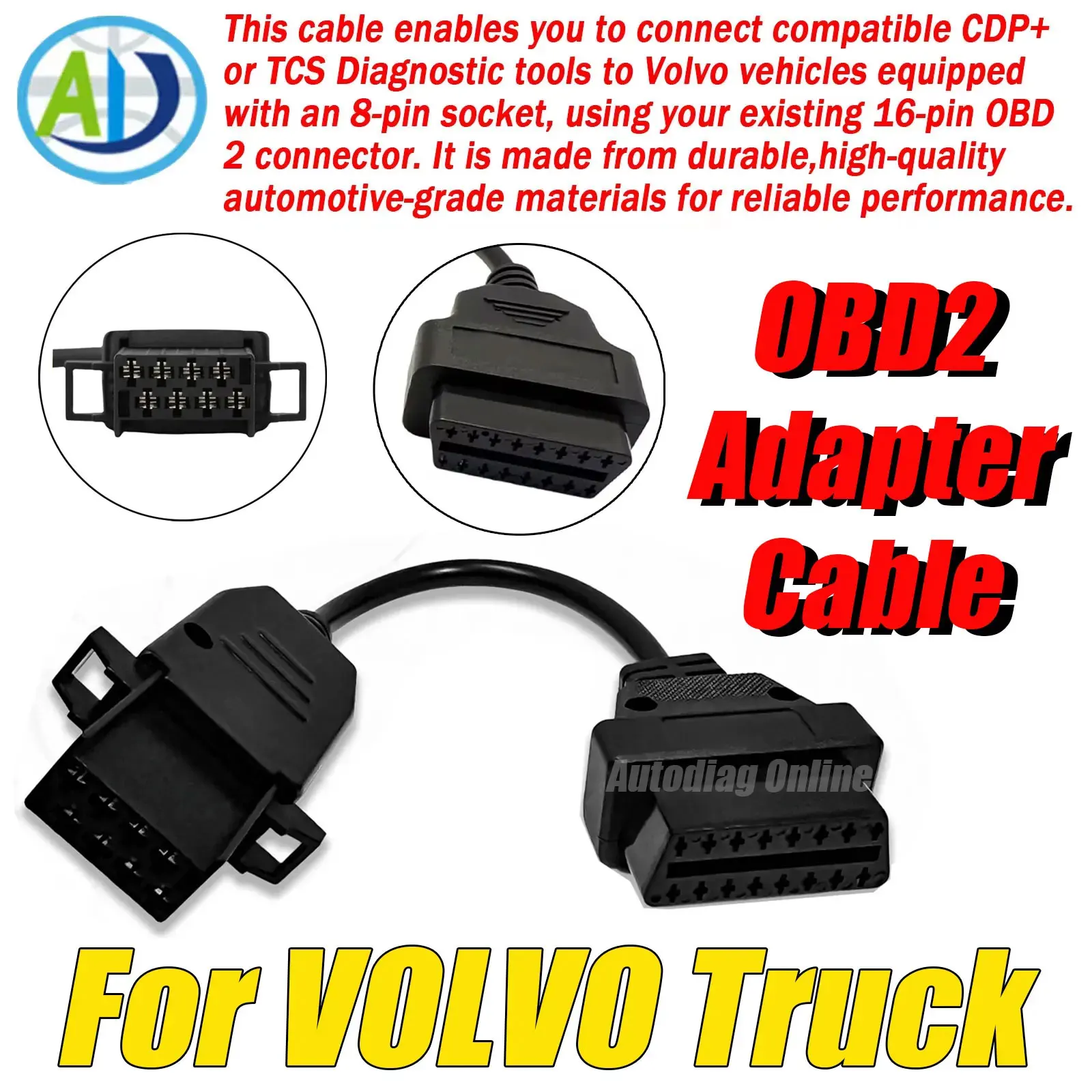 

For Volvo Truck 8Pin OBD2 Diagnostic Adapter Cable 8Pin to 16Pin For Diagnostic Scanner Connector Truck OBD2 Diagnostic Cable