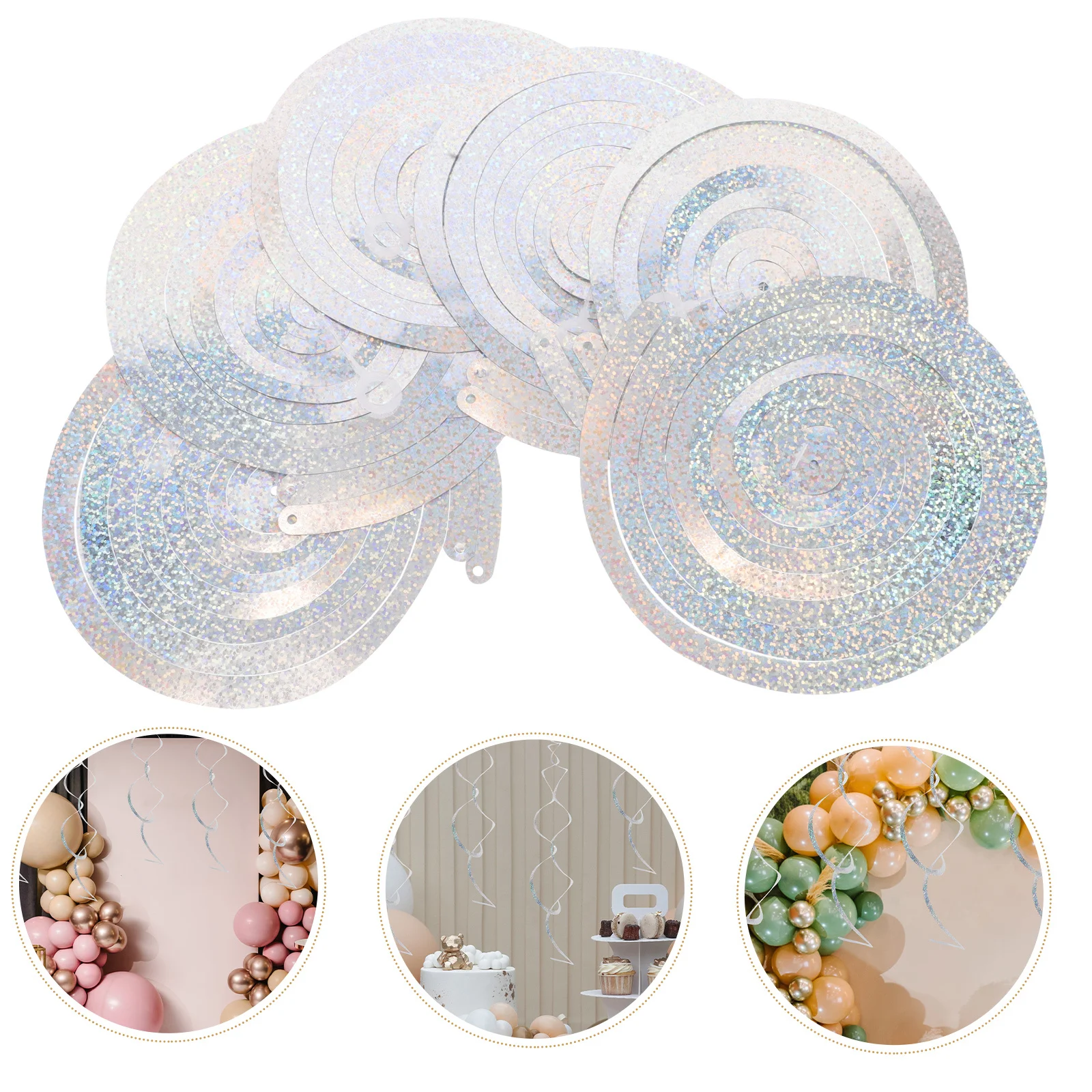 

6pcs Spiral Hanging Decor Holographic Double Swirl Streamers For Wedding Birthday Party Ceiling Decor Homecoming Halloween Door