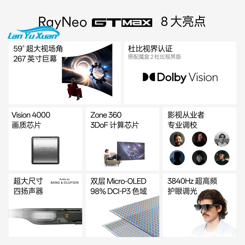 RayNeo GT Max XR Smart Glasses 3D Dolby Vision 267 Inch Giant Screen Native Zone 360 3DoF Chip Vision 59°FOV AR Glasses Gift