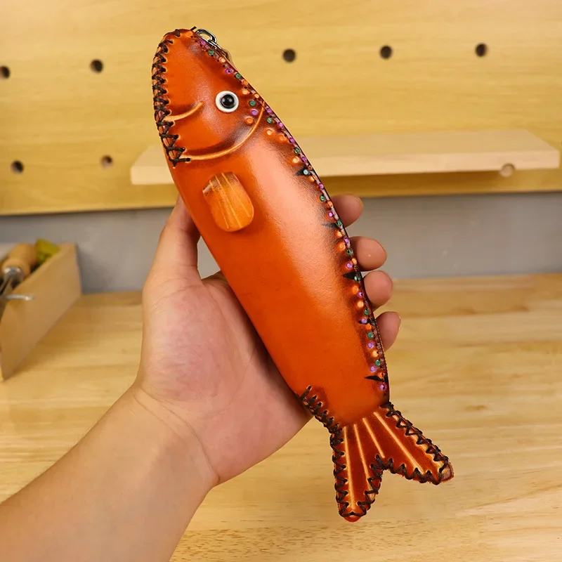 Vintage couro genuíno mini moeda bolsa pequena carteira das mulheres dos homens de couro vaca moda bonito peixe saco armazenamento tendência bolso com zíper