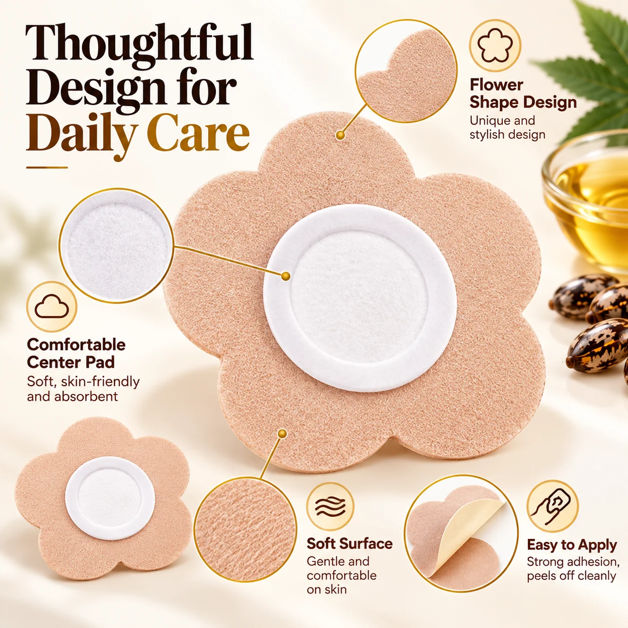 50PCS Castor Oil Body Patches, Flower Shape Belly Care Pads, Portable Breathable Skin Care Stickers for Daily Routine