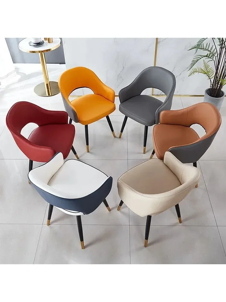 Leisure Negotiation Chair with Armrests Home Backrest Upholstered Chair Hollow-Chair Nordic Leather Dining Chairs