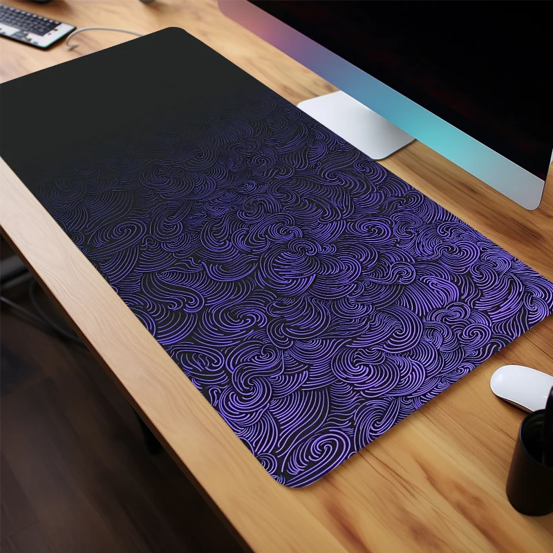 Podkładka pod mysz Purple Wave, estetyczna, duża, e-sportowa, podkładka na biurko pod klawiaturę komputerową z antypoślizgową gumową podstawą i obszytymi krawędziami.