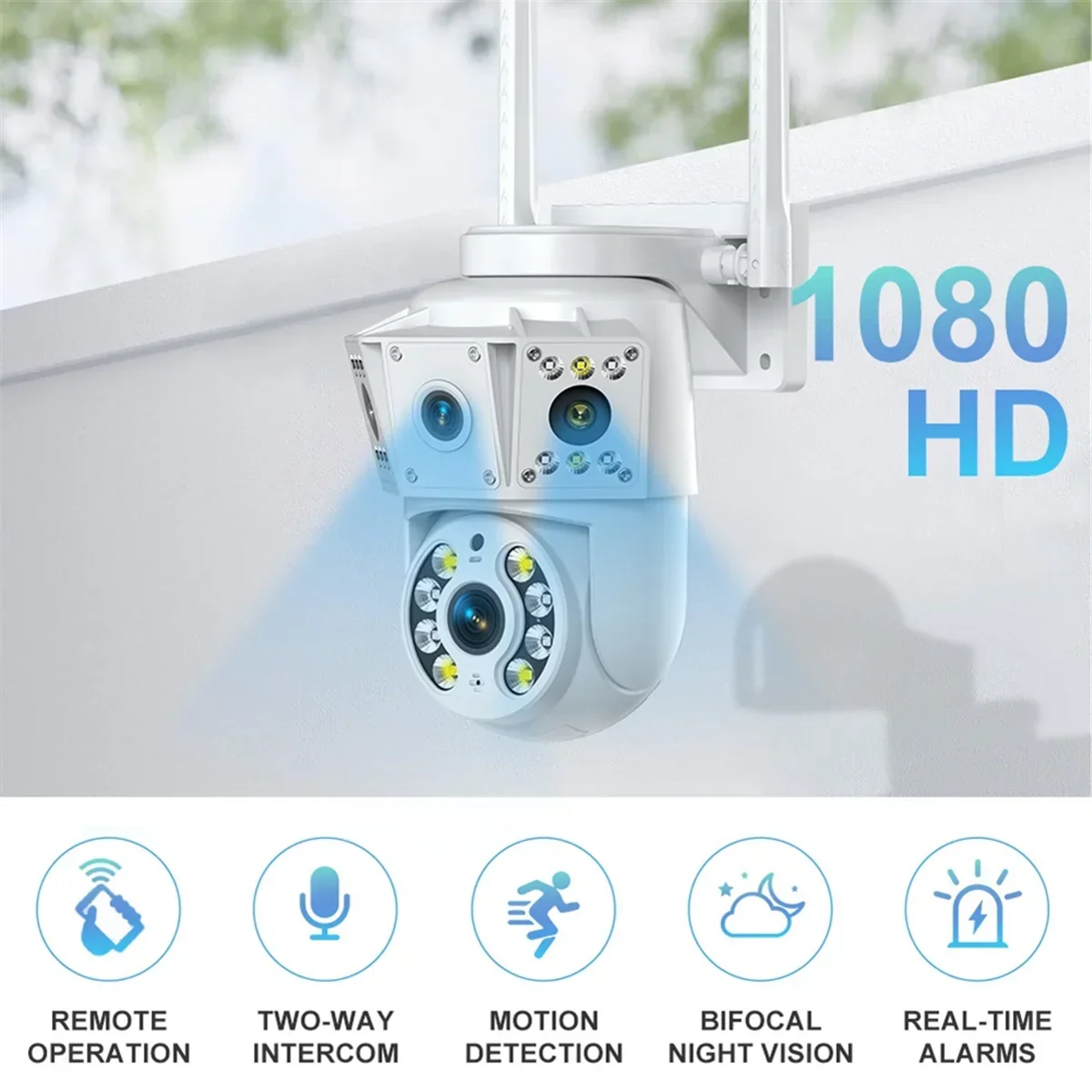 New 1080P Wireless WIfi Camera Outdoor Multi Lens Surveillance Camera, Two Way Intercom Night Vision Baby Monitor