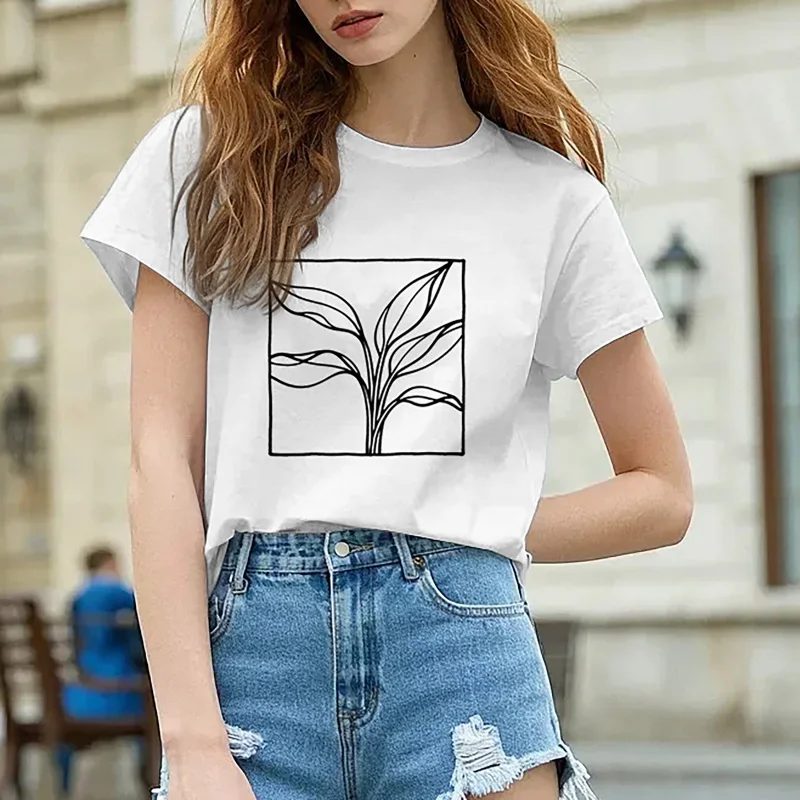 تي شيرت نسائي عصري مطبوع برقبة دائرية وأكمام قصيرة، أنيق ولا توقيت، متعدد الاستخدامات ويذهب مع مختلف