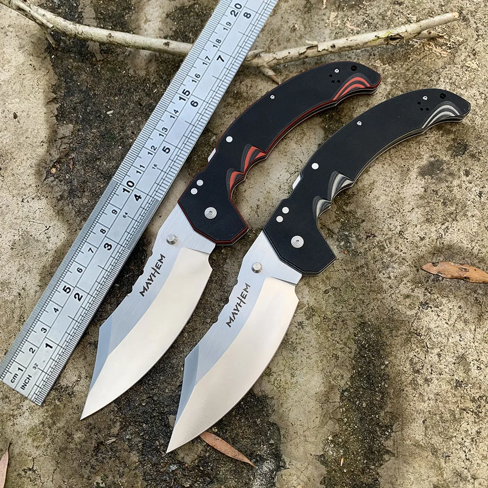 2024 New Cold Large MAYHEM Folding Knife AUS10A Steel G10 Handle Pocket Knife Tanto Outdoor Survival Camping EDC Tools Knives