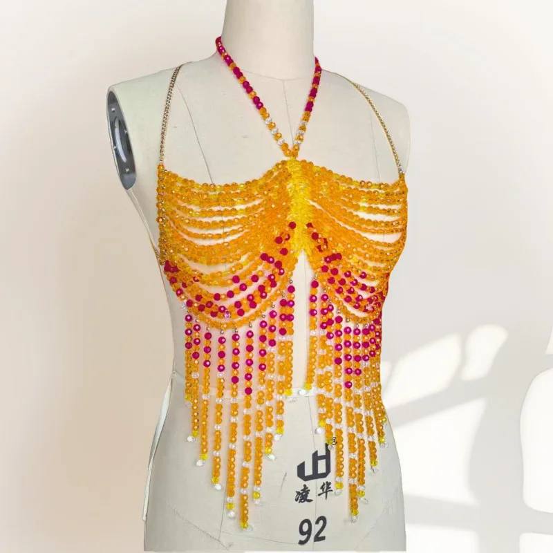 Fashionable Beach Holiday Body Chain Sunflower Sunflower Color Glass Crystal Chest Chain Sexy Hot Girl Bead Top