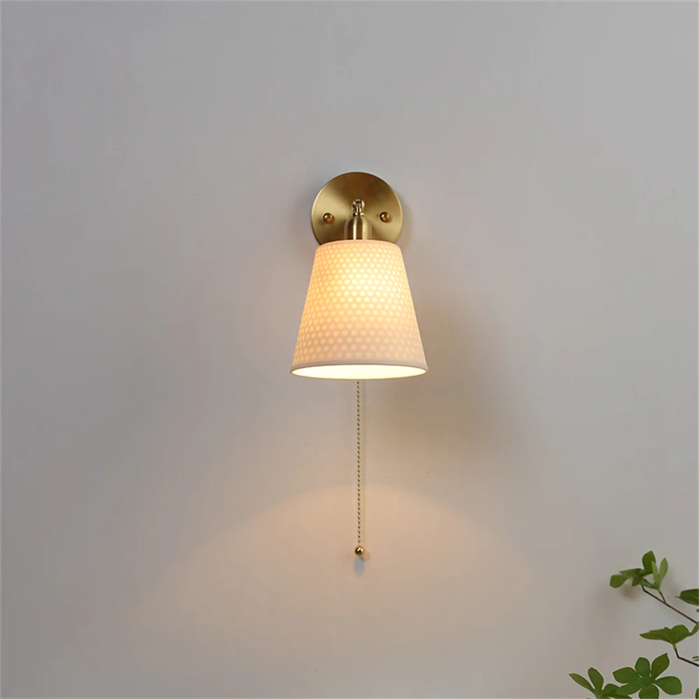 Japanese Ceramic Wall Light With Switch Nordic Brass Loft LED Sconce Home Decor For Bedroom Wall Lamp Fixture Indoor Luminaire