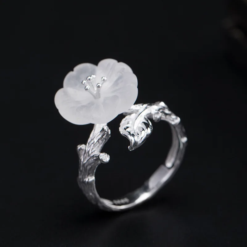 

Retro Ins Rain Flower Adjustable Ring, Personalized Crystal Flower Ring, Handcrafted S925 Silver Ladies' Index Finger Ring