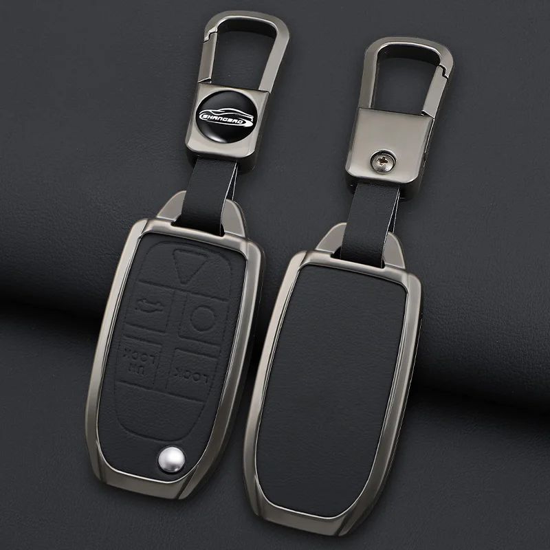 สังกะสีอัลลอยด์หนังสําหรับ Volvo XC90 XC70 S80 S60 S40 V70 V50 C30 C70 5 ปุ่มรีโมทคอนโทรลพวงกุญแจ Accessorie