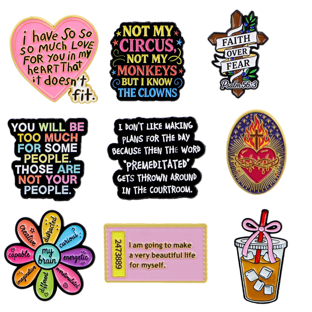 FAITH OVER FEAR Quotes Briefcase Badges Enamel Pins Women Brooches for Clothes Lapel Pins for Backpack Jewelry Accessories
