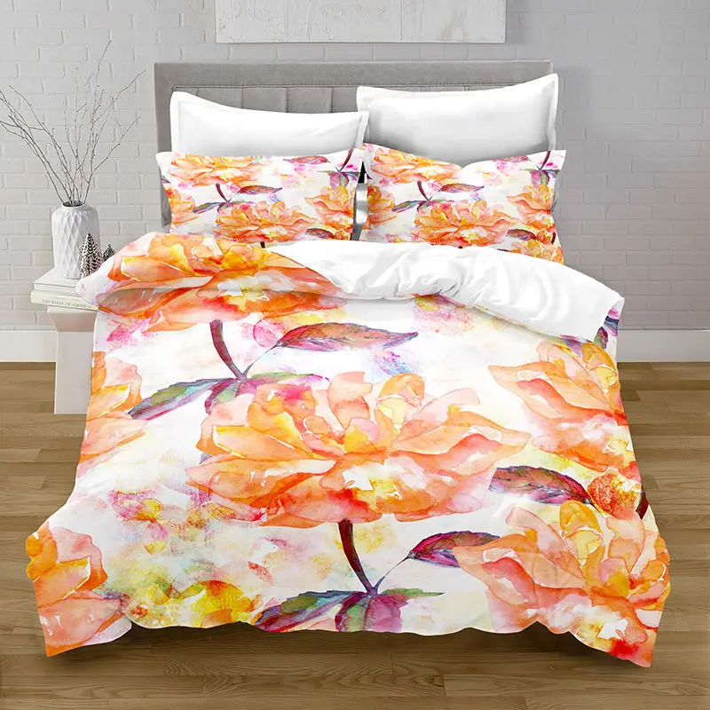 

Floral Duvet Cover King/Queen/Full Size, Watercolor Floral Bedding Set, Colorful Botanical Flowers Leaves Print Comforter Cover
