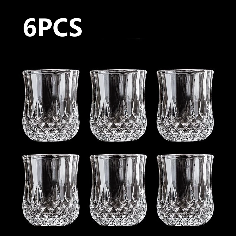 1/6Pcs Embossed Glass 50ml Spirits Cups Engraved Tea Drinking Baijiu Cup Water Glass Small Capacity Household Small Wine Cup