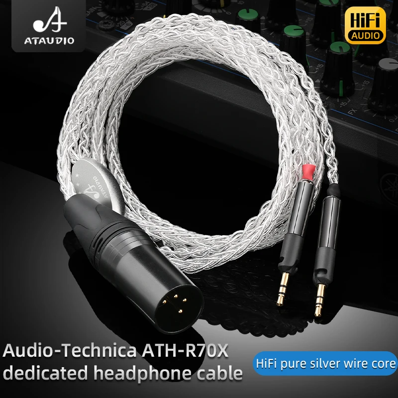 ATAUDIO HiFi Headphone Cable 4-pin XLR  Male Cable For Audio-Technica ATH-R70x  Headphone Pure Silver Wire Core Headset Upgrade