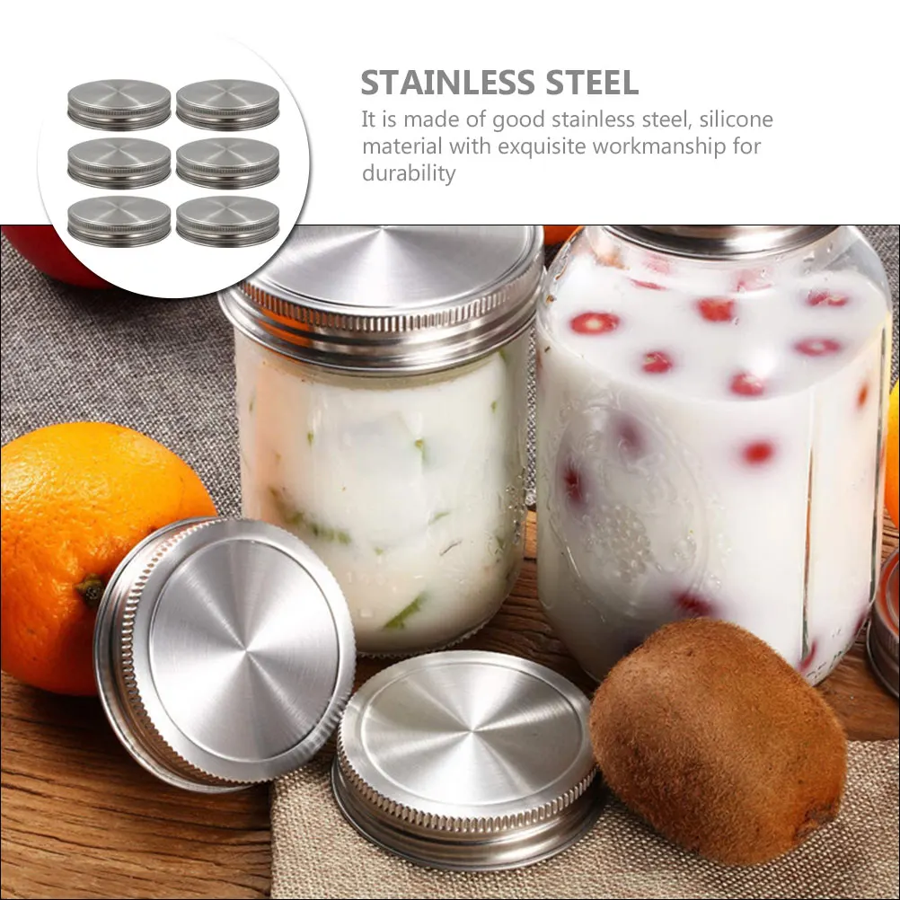 

6 Pcs Sealing Cap Mason Jar Lids Can Storage Containers with Silica Gel Reusable Covers