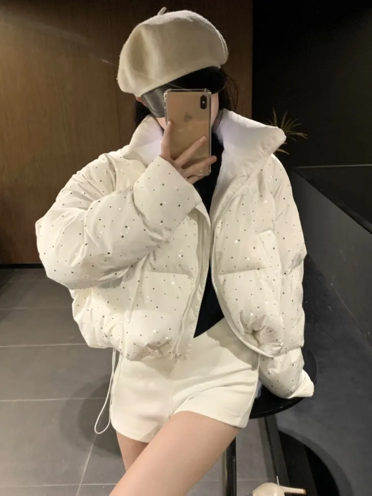 Autumn Winter New Shiny Puffer Jacket for Women Korea Style Elegant Short Bread Jacket Female Cotton-Padded Coat Outerwear Chic