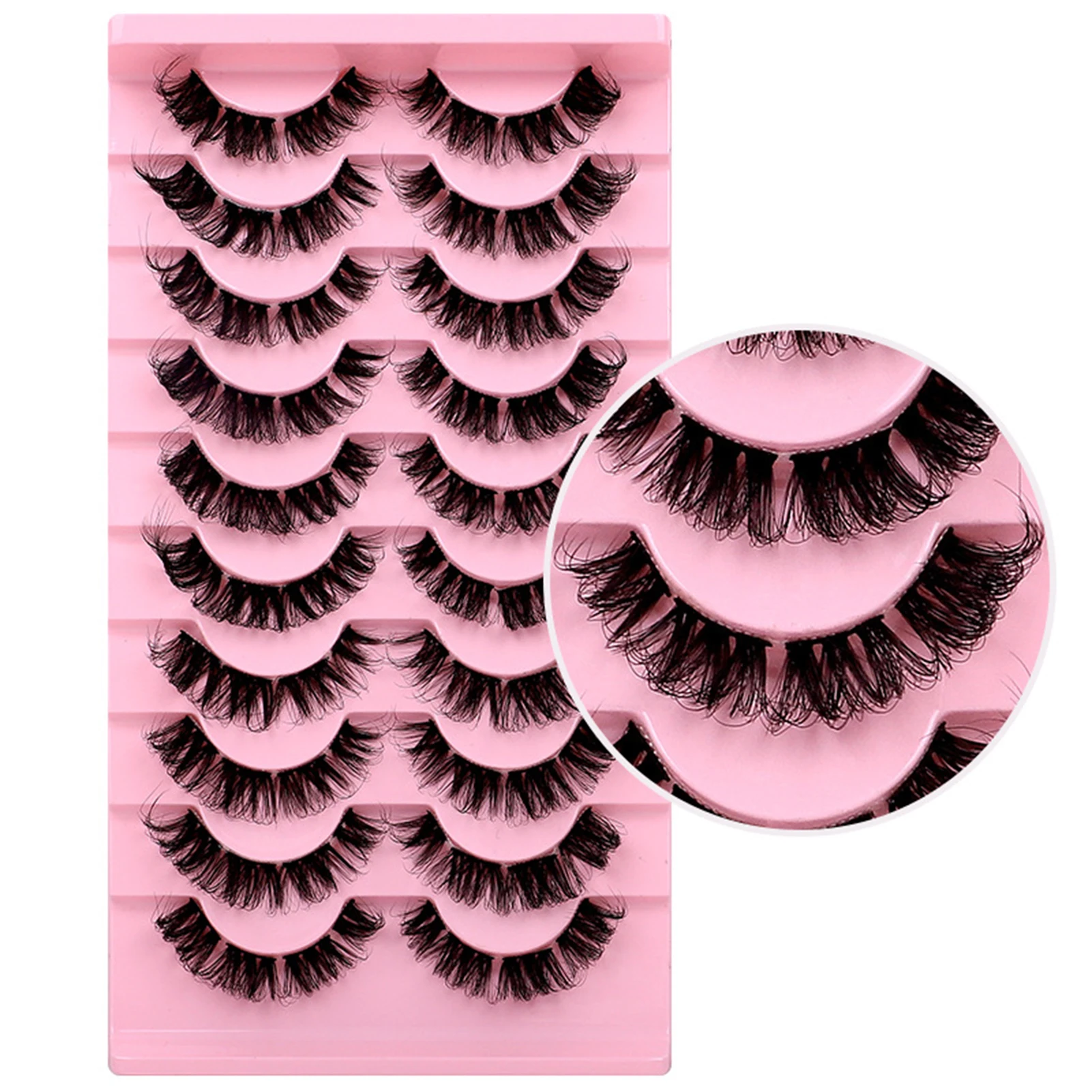 10 Pairs Simulation False Eyelashes Fluffy Volume Lengthening Premium Russian DD Curl Eyelashes Eye Makeup Accessory PR Sale