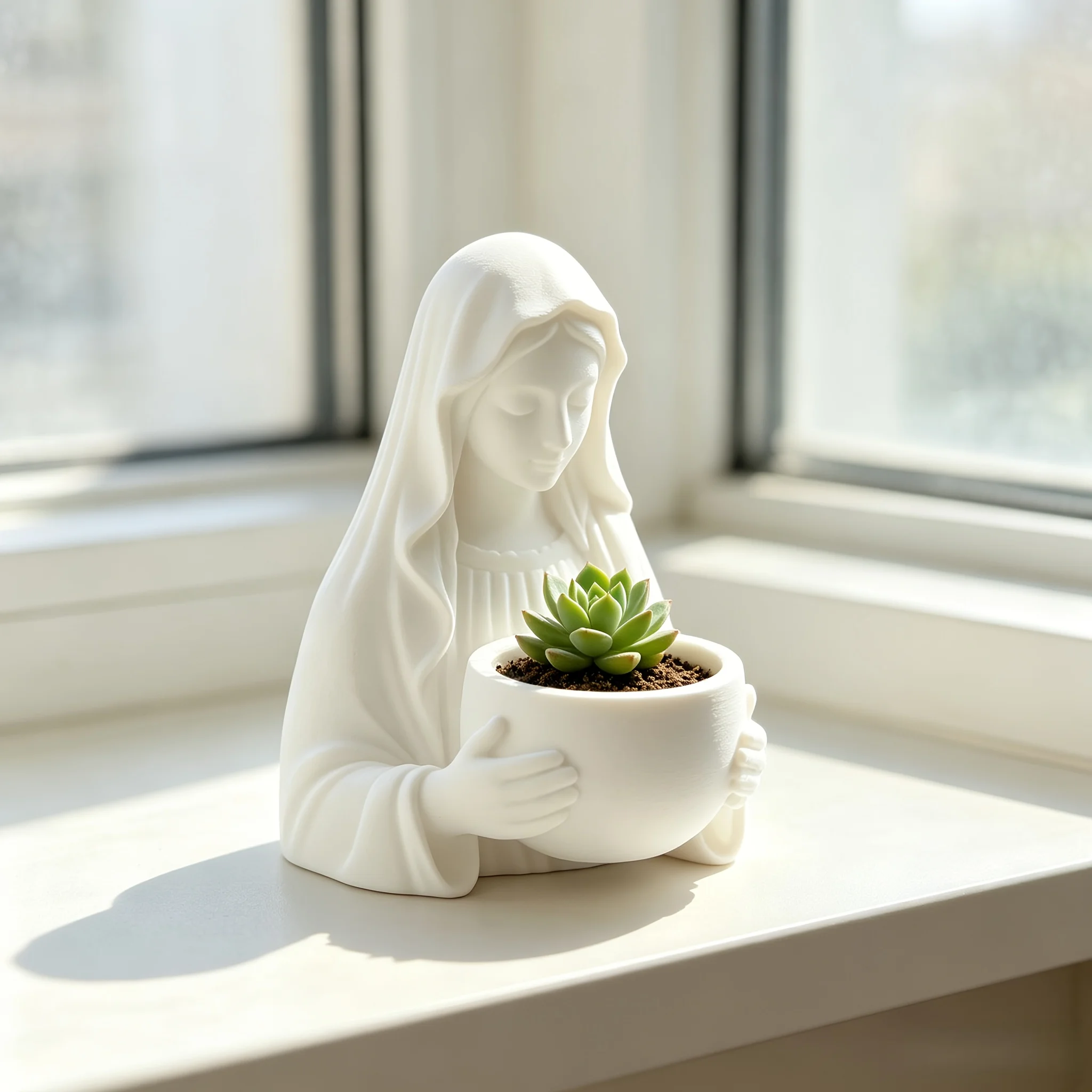 3D Printed Virgin Mary Shaped Flower Pot Rosary Storage Box Religious Decor For Prayer Corner Desktop Garden