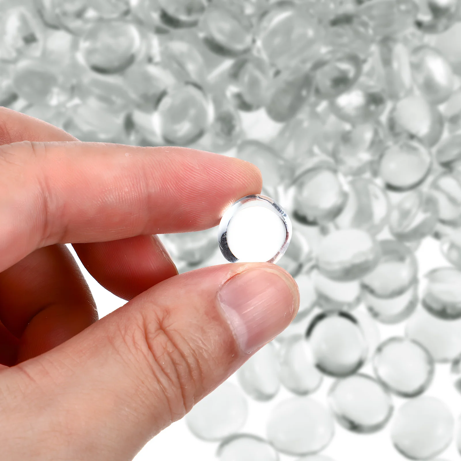 1パック透明ガラス玉、透明で滑らかなフラットデザイン、花瓶の詰め物、水槽の装飾、長持ちするフラットガラス玉