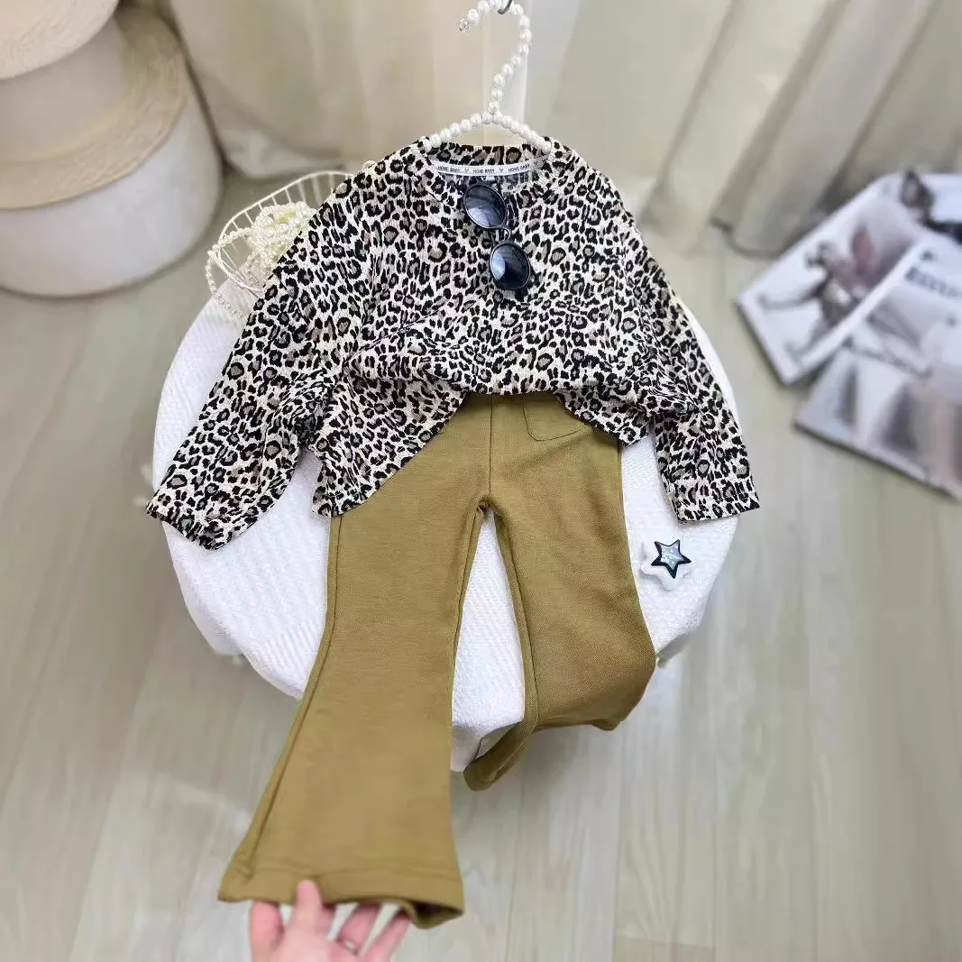 Children\'s Clothing Sets Leopard Print Long Sleeve Top + Bell Bottoms 2pcs Sets Kids Clothes Girls Clothes Setn 3 To 7 Years