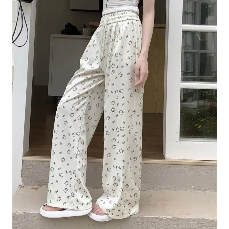 

Fashion Hello Kitty Kawaii Full Print Women Wide Leg Pants Anime High Waist Casual Sports Loose Plus Size Straight Leg Trousers