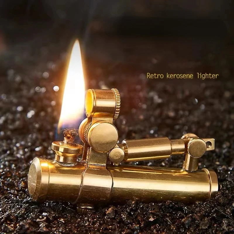 High-quality Retro One-button Automatic Ignition Mechanical Creative Brass Trench Locomotive Kerosene Gasoline Lighter