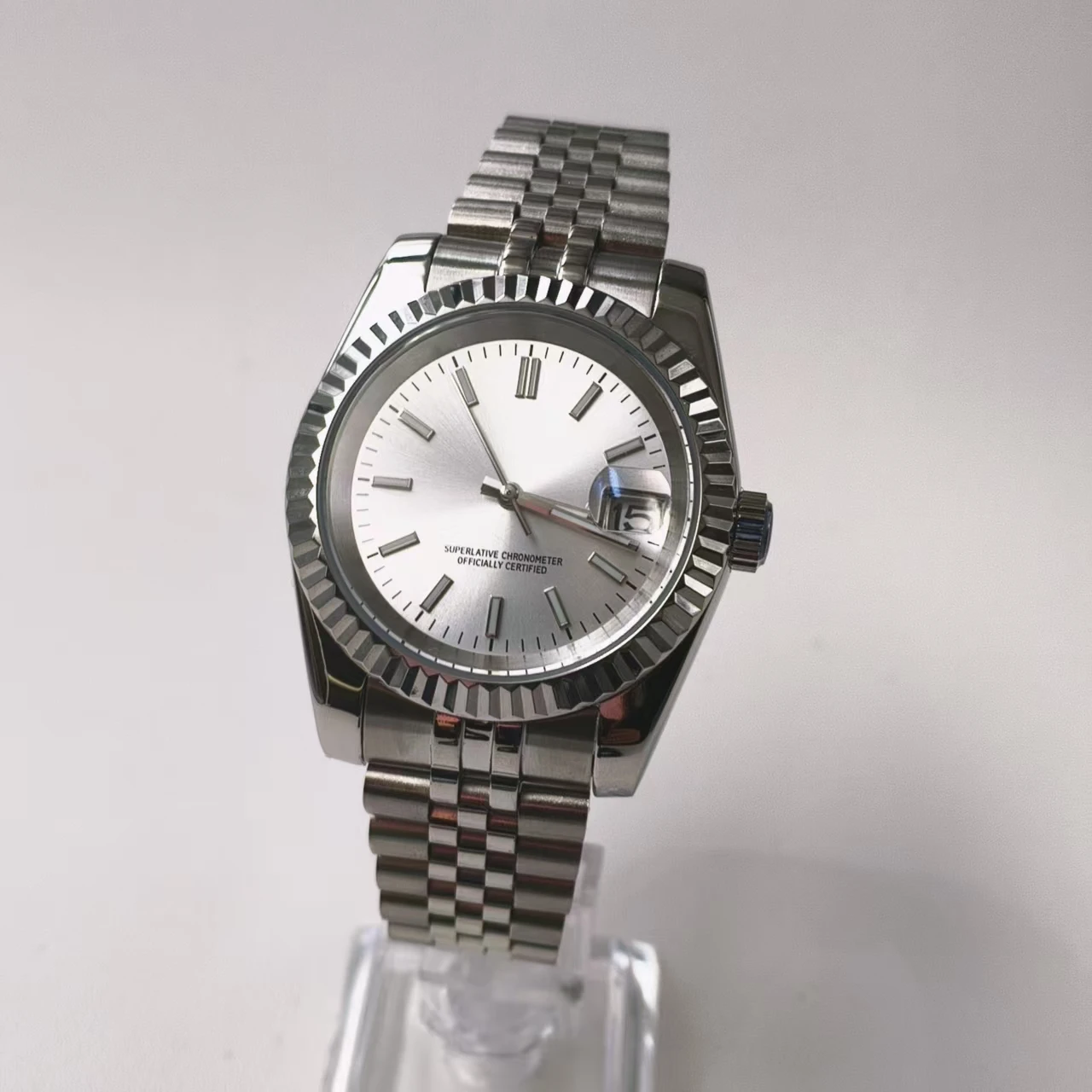 

Self Made NH35 Movement Watch Mod 39mm sapphire glass Fit Seiko NH35 movement Green Luminous Sliver Striped nail 28.5mm Dial