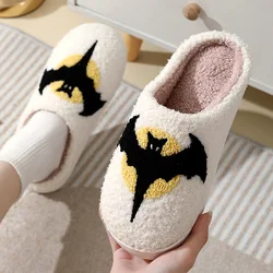 Halloween Bat Slippers Men Women 2024 New Cartoon Plush Warm Winter Cotton Shoes Couple Fashion Home Flat Shoes Soft Comfortable