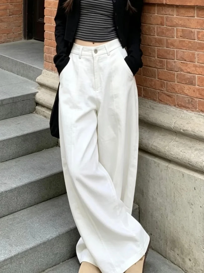 

Retro Korean Style High Waist Loose Casual Wide Leg Pants Women's Summer 2026 New White Suit Knife Pants Breathable Skin-Frie...