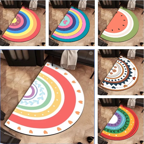 Halbrunde Regenbogen-Bodenmatte, saugfähige Fußmatte, rutschfester Teppich für Toilette, Badezimmer, Haushalt, Badezimmer-Fußmatte, Türmatte