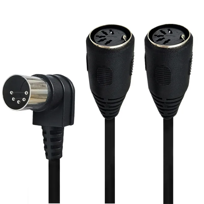 90 Degree Angled MIDI 5 Pin Din Male to Dual 2 x DIN 5Pin Female Extension Audio Cable Y Splitter 0.5m