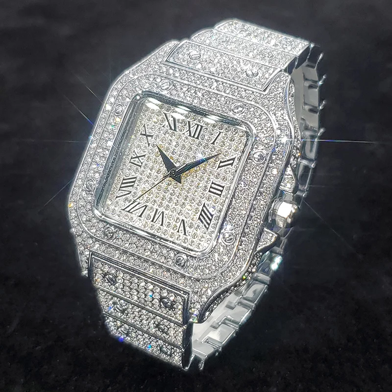 Classic Square Watch Luxury Full Diamond High Quality Quartz Watches Men Top Brand Original Iced Out Hip hop Male Clock Hot Sale