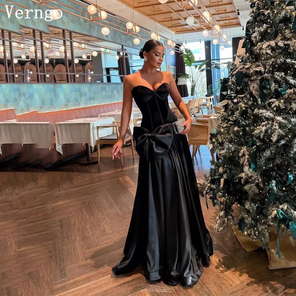 

Verngo Black Satin Evening Dress Sweetheart Mermaid Prom Formal Dress فساتين سهرهPleated Maxi Prom Gowns Customized