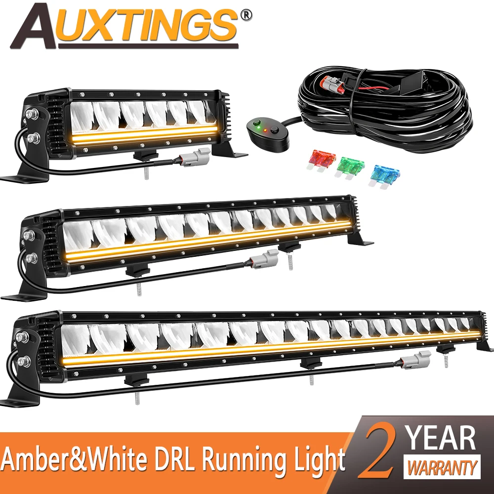 Auxtings 13-34 Zoll LED-Lichtleiste für Offroad-Fahrten mit bernsteinfarbenem DRL-Tagfahrlicht für Auto, LKW, Boot, 4x4, ATV, UTE
