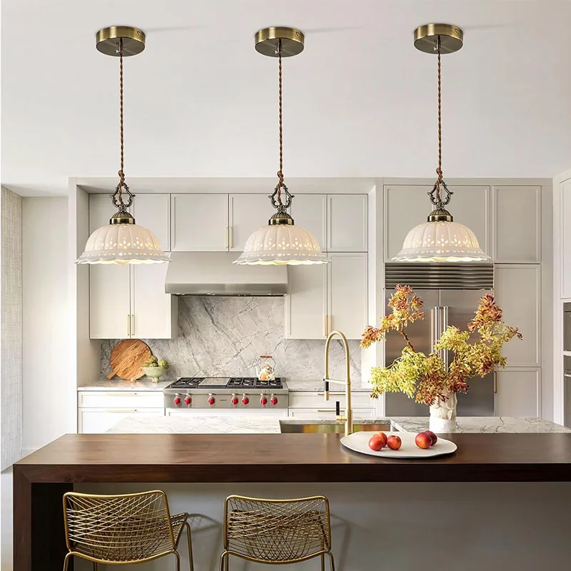 Ceramic Pendant Light Adjustable Cord Industrial Ceiling Hanging Light Home Lamp Bedroom Foyer Lighting Fixtures
