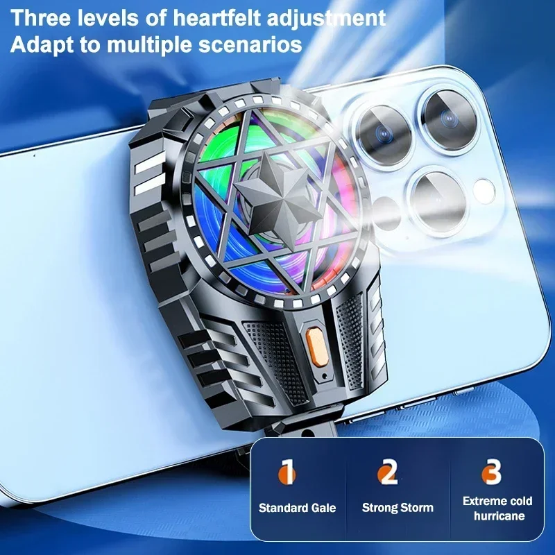 NEW X112 Mobile Phone Back-clip Air-cooled PUBG Game Cooler 3 Gears Cooling Radiator with RGB Colorful Light for IPhone Android
