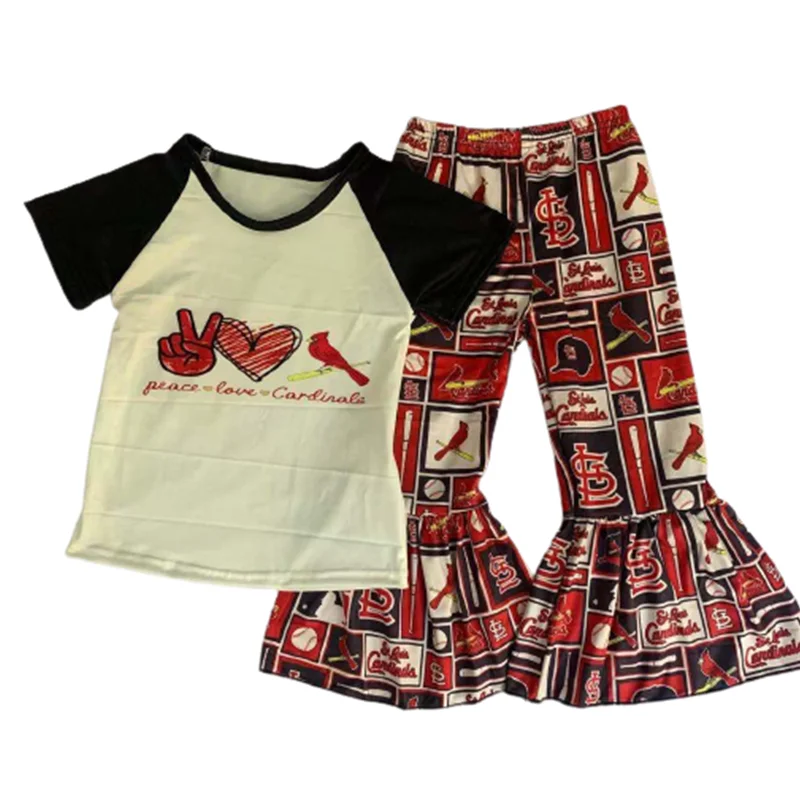 Girls Boutique Clothing Peace Love Cowboy Team Bell Pants Sets Baseball Toddler Girls Clothes Sets