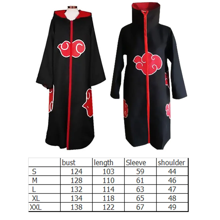 Halloween Anime Ninja Cosplay Traje, Organização do amanhecer Robe, Manto de Nuvem Vermelho Bordado, Robe Preto Unisex, Colar An