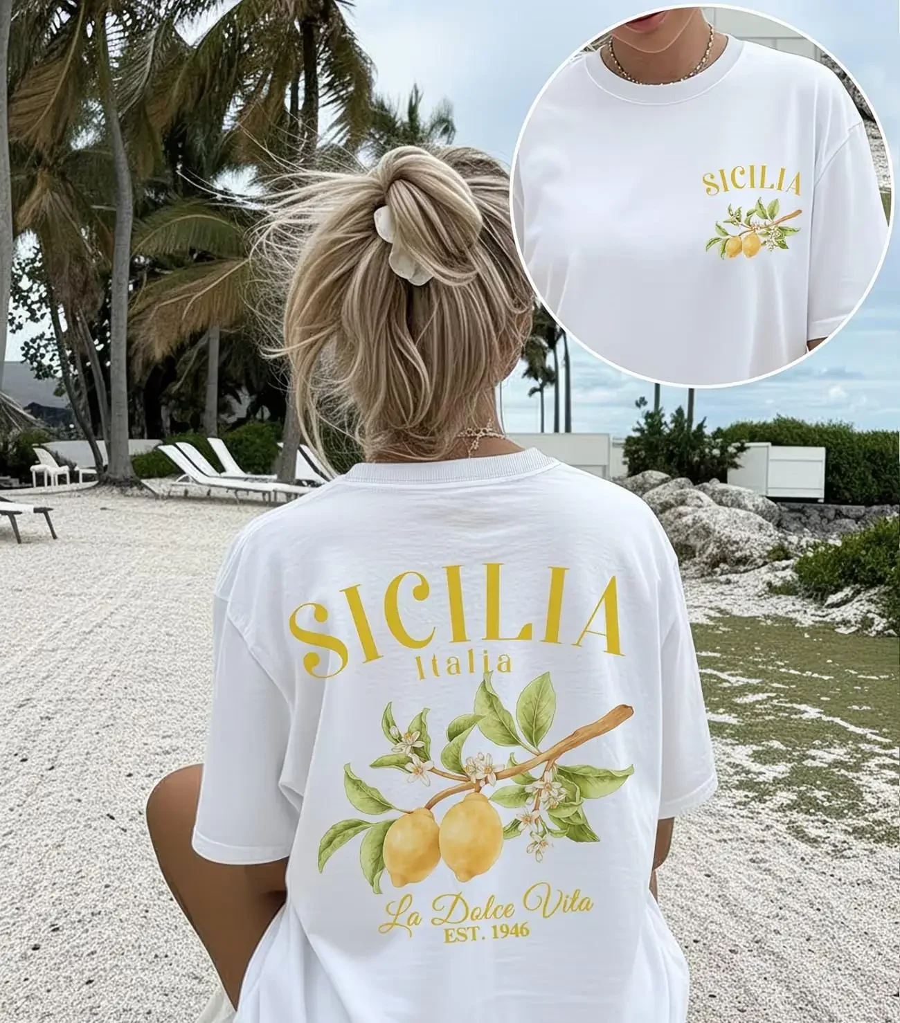 La Dolce Vita Lemon Printed T-Shirt Trendy Italian Vibes Summer Holiday Tops Women Aesthetic Loose Casual Short Sleeve Tee