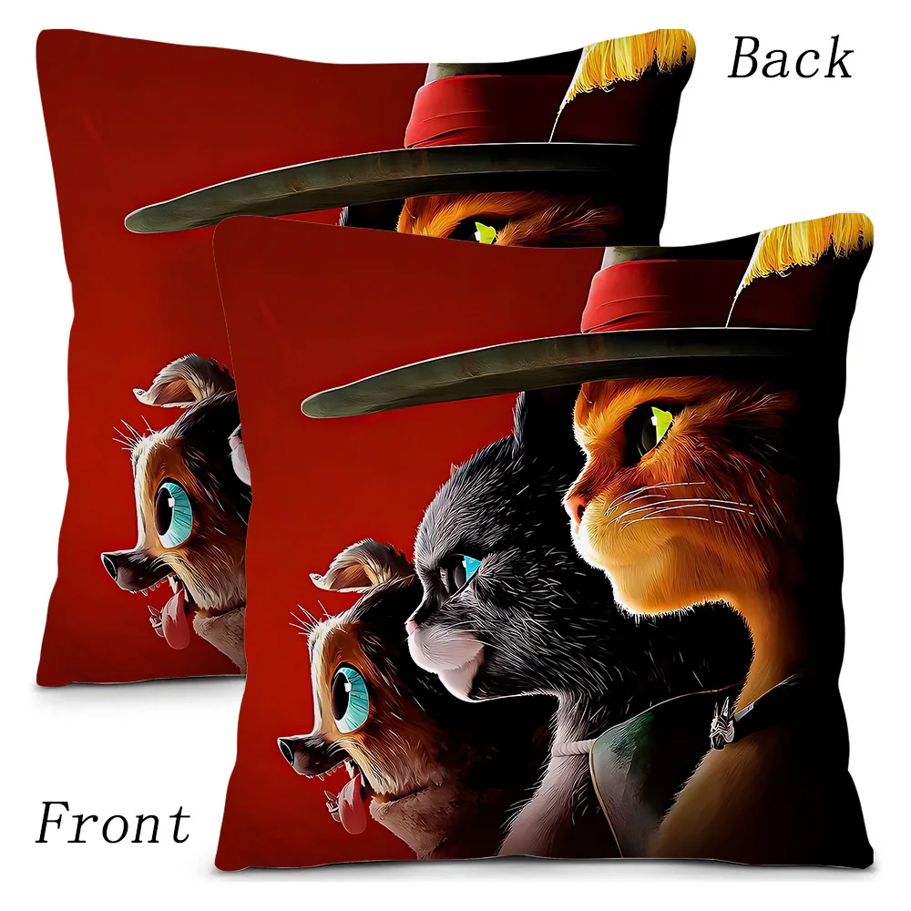 Hot Anime Movie P-Puss B-Boots Pillow Covers Cartoon Sofa Decorative Home Double-sided Printing Short Plush Cute Cushion Cover