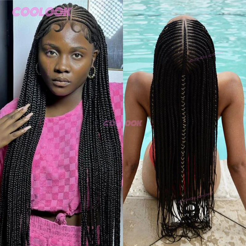 

Synthetic Knotless Box Braided Wigs For Black Women Cornrow Braids Lace Wig Full Lace Front Wig Braid African Hair Braided Wigs