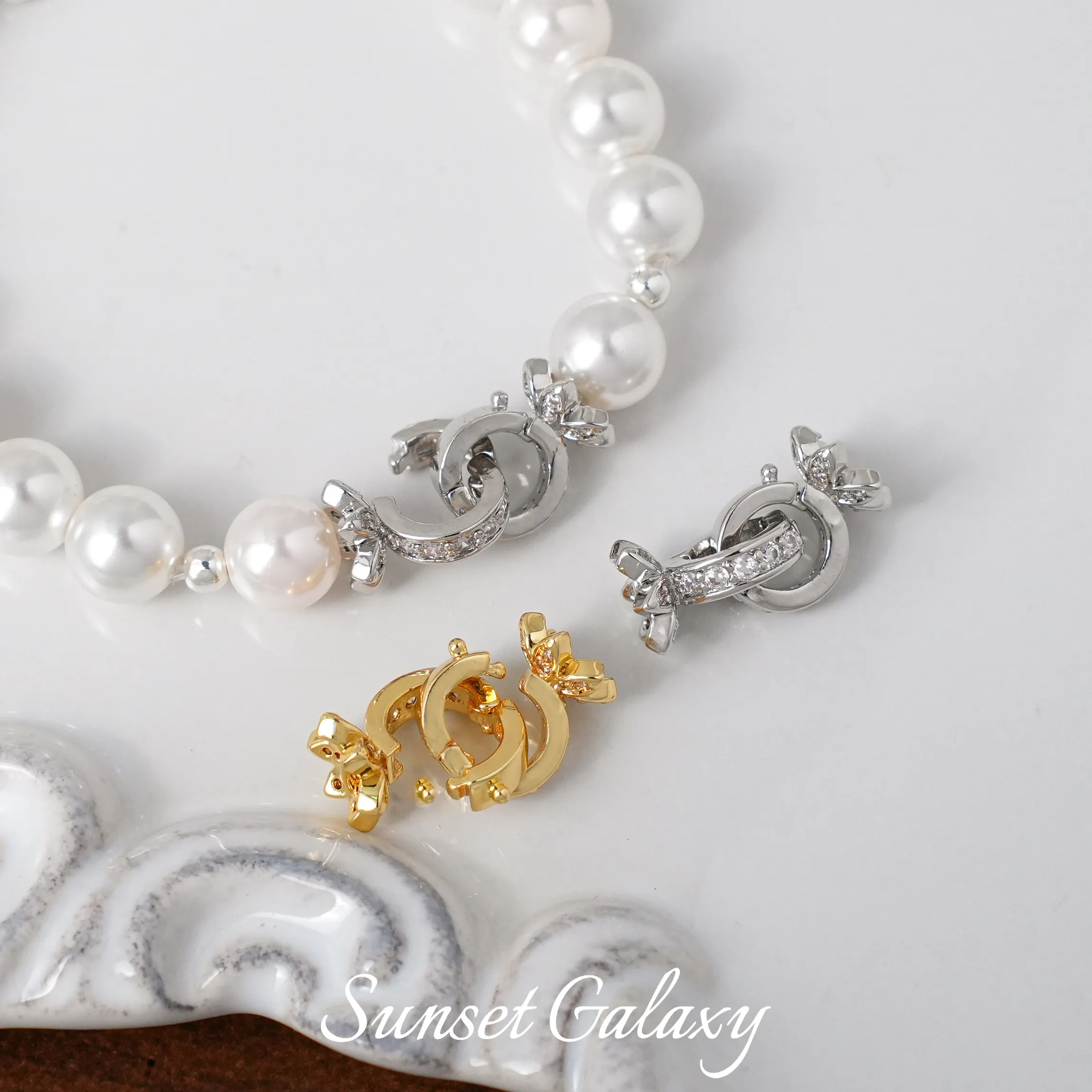 Gold-plated Seiko Micro-inlaid Zircon 18k Bud Double Ring Buckle Tail Buckle Handmade DIY Beaded Bracelet Necklace Material